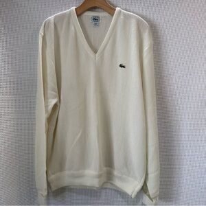 VINTAGE Izod Lacoste Sweater Men's XL White Alligator Knit V Neck Golf USA